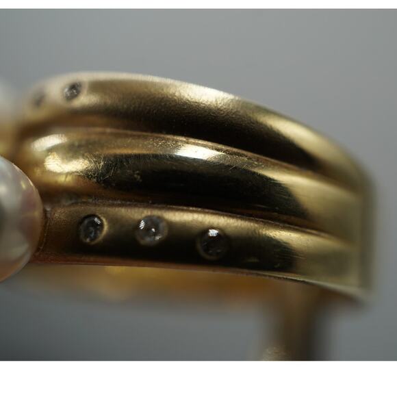14K Yellow Gold Pearl & Diamond Band Ring Size 9.25 Vintage Estate - Picture 4 of 13
